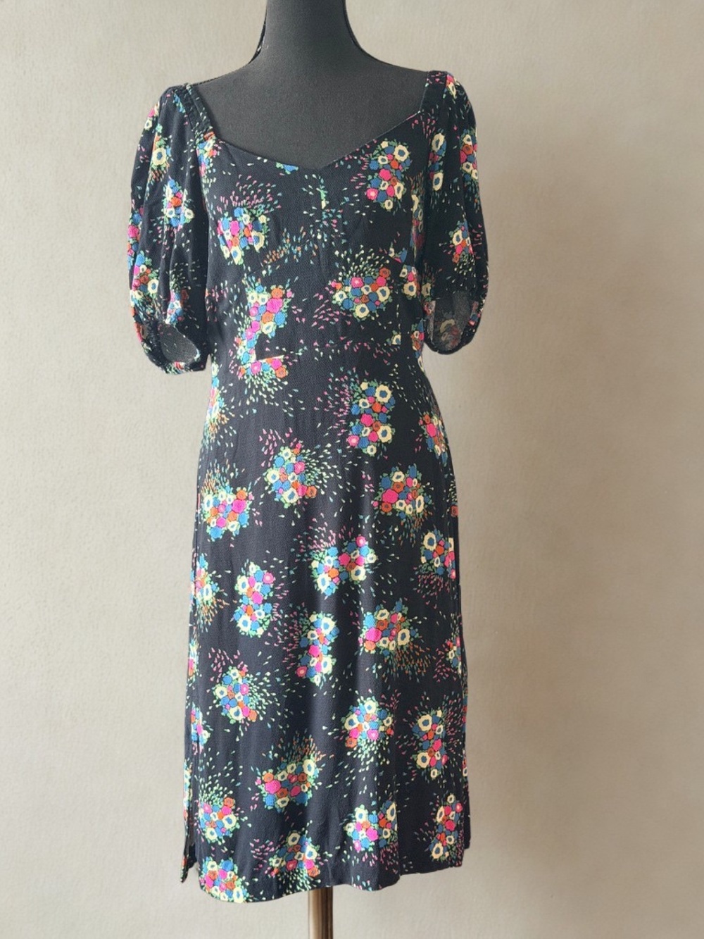 Anthropologie Black Floral Midi Dress
